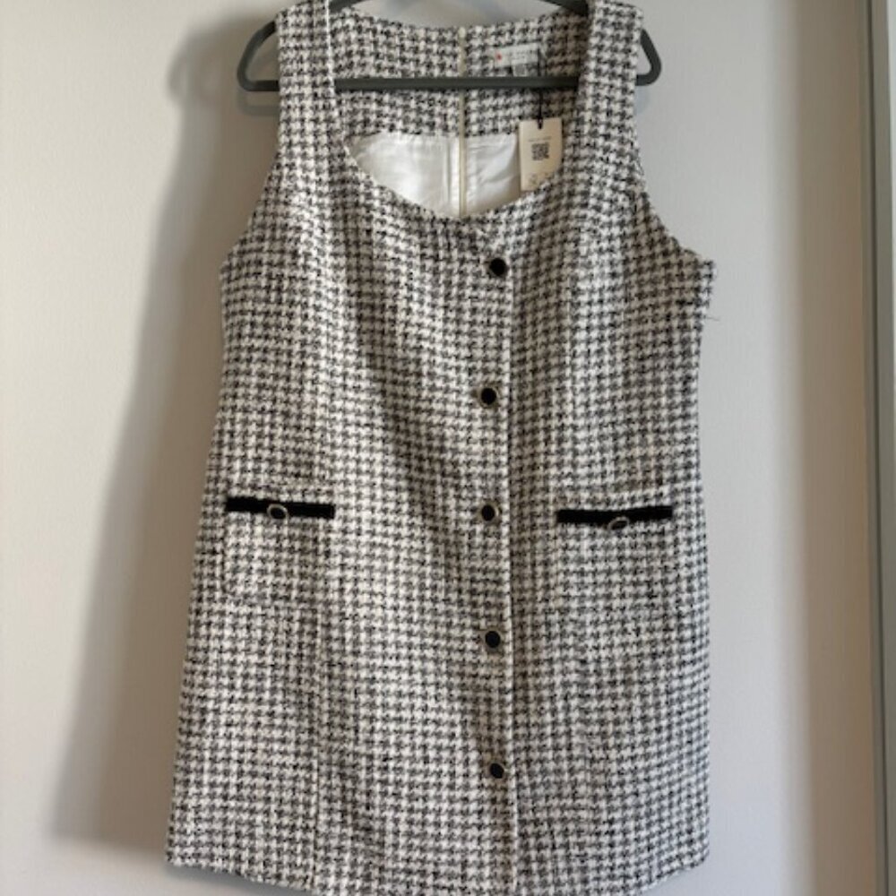 Ted Baker London Lyrrad check sleeveless cotton blend tweed sheath dress size 6
